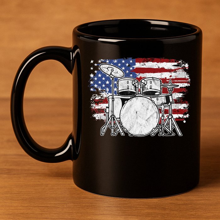 Drummer Drum Set Drums USA Flag American 4th Of July Gift 11oz C Handle Ceramic Mug