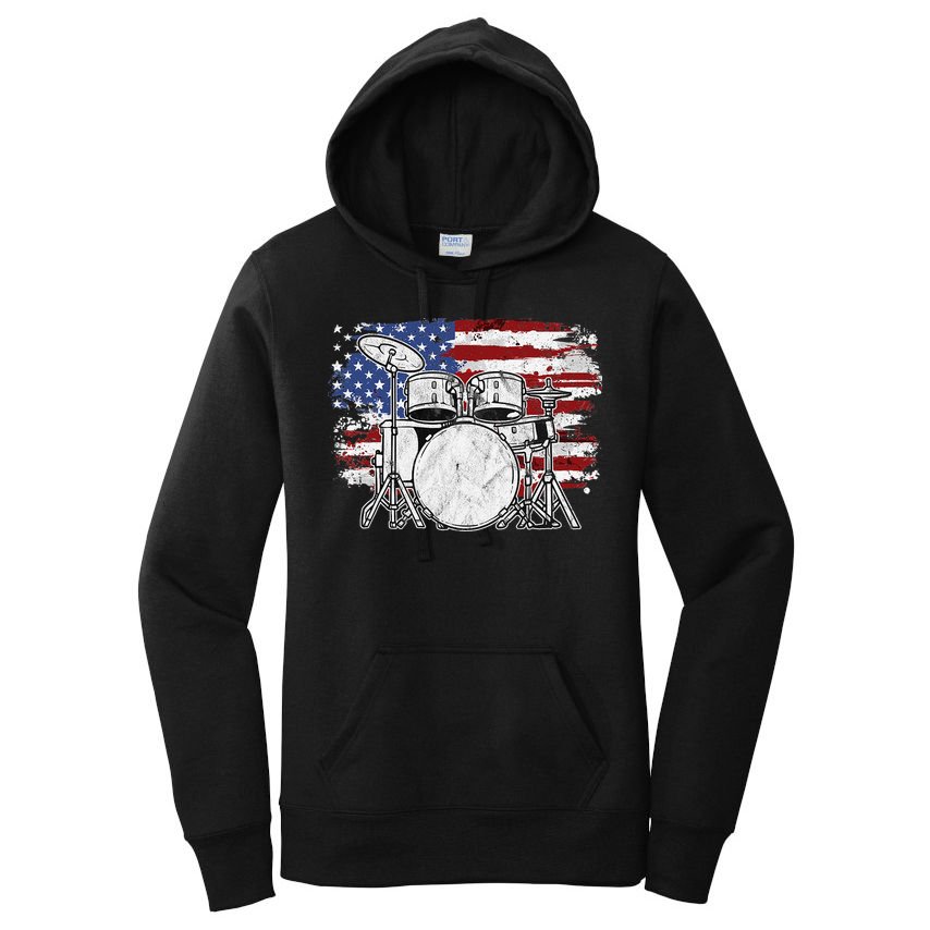 Drummer Drum Set Drums USA Flag American 4th Of July Gift Women's Pullover Hoodie
