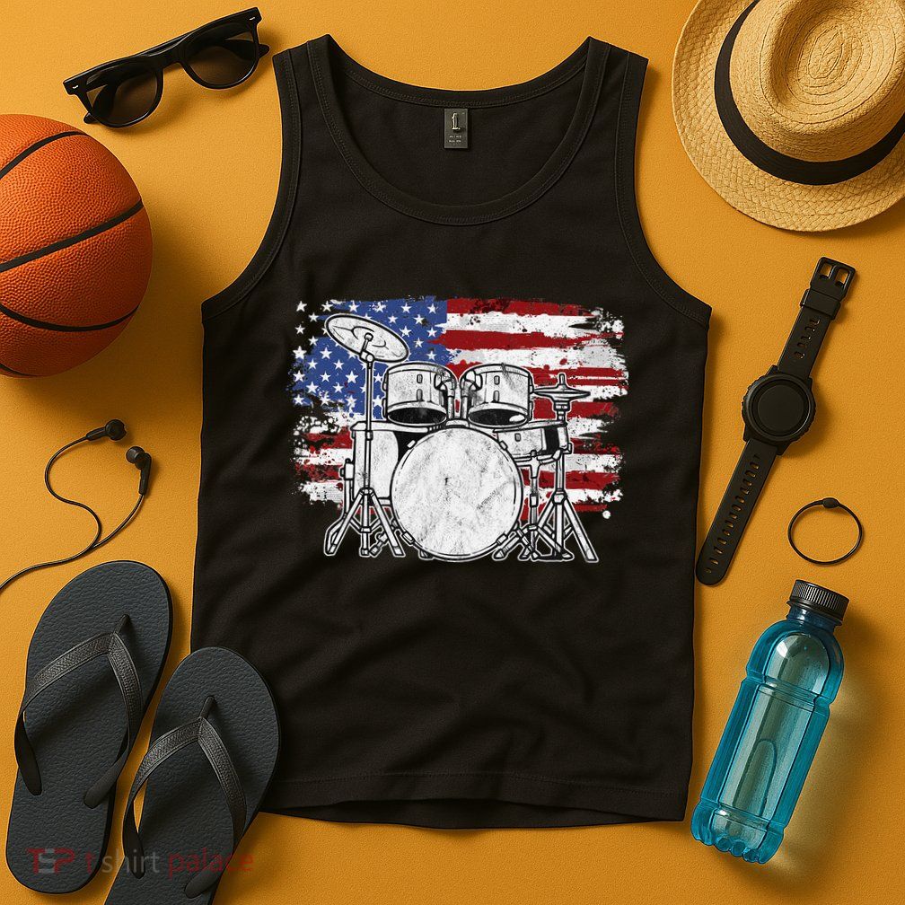 Drummer Drum Set Drums USA Flag American 4th Of July Gift Tank Top