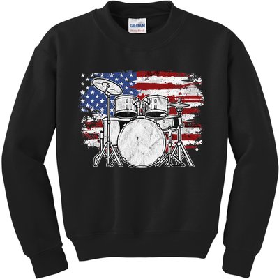 Drummer Drum Set Drums USA Flag American 4th Of July Gift Kids Sweatshirt