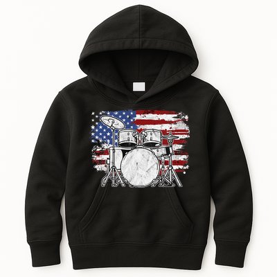 Drummer Drum Set Drums USA Flag American 4th Of July Gift Kids Hoodie