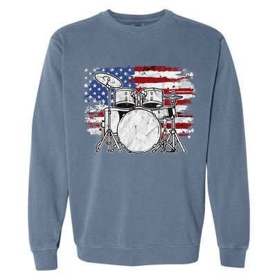 Drummer Drum Set Drums USA Flag American 4th Of July Gift Garment-Dyed Sweatshirt