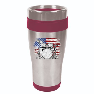 Drummer Drum Set Drums USA Flag American 4th Of July Gift 16oz Travel Tumbler