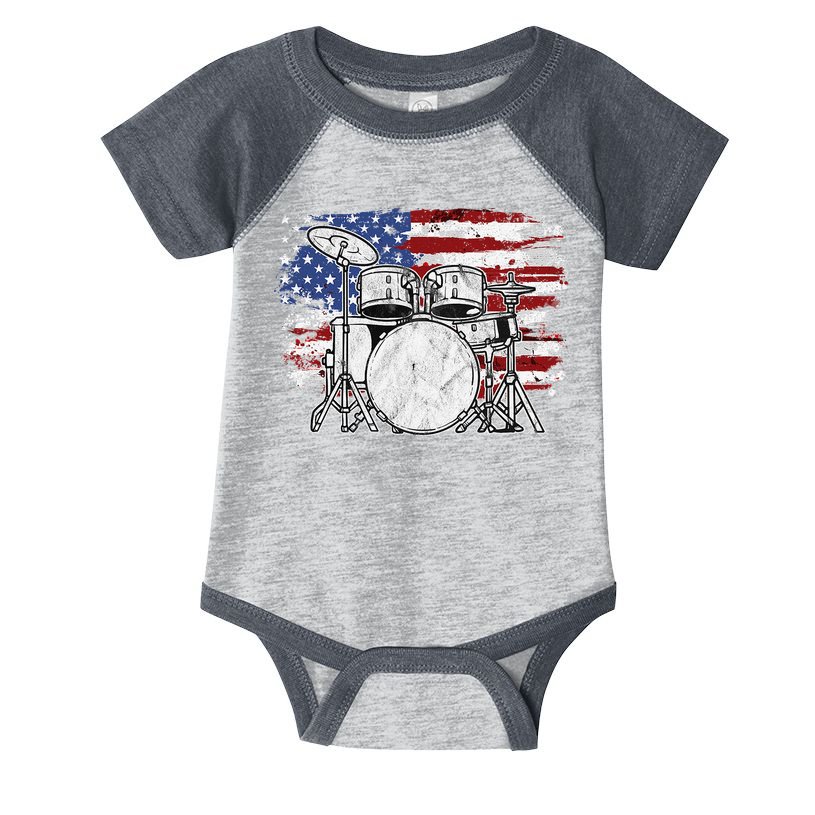 Drummer Drum Set Drums USA Flag American 4th Of July Gift Infant Baby Jersey Bodysuit