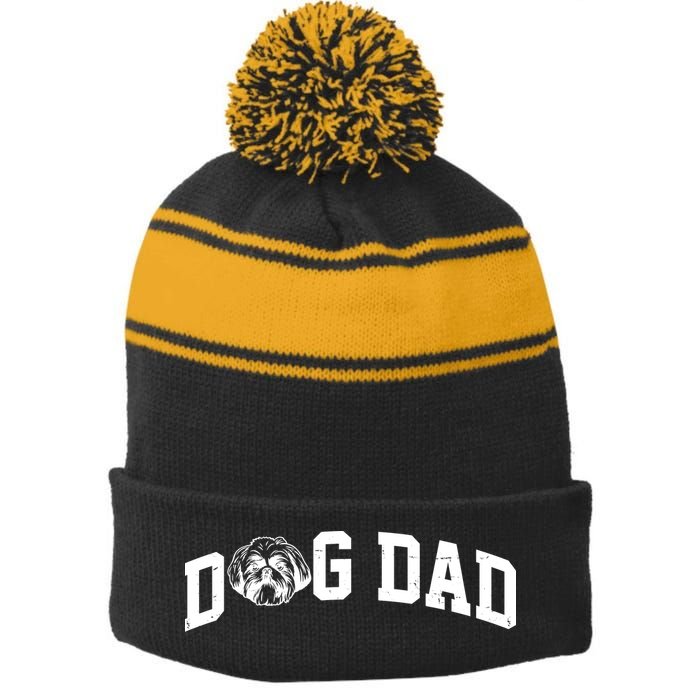 Dog Dad Shih Tzu Stripe Pom Pom Beanie