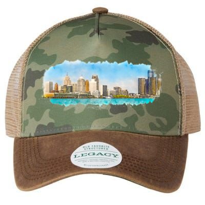 Downtown Detroit Skyline Watercolor Sketch Legacy Tie Dye Trucker Hat