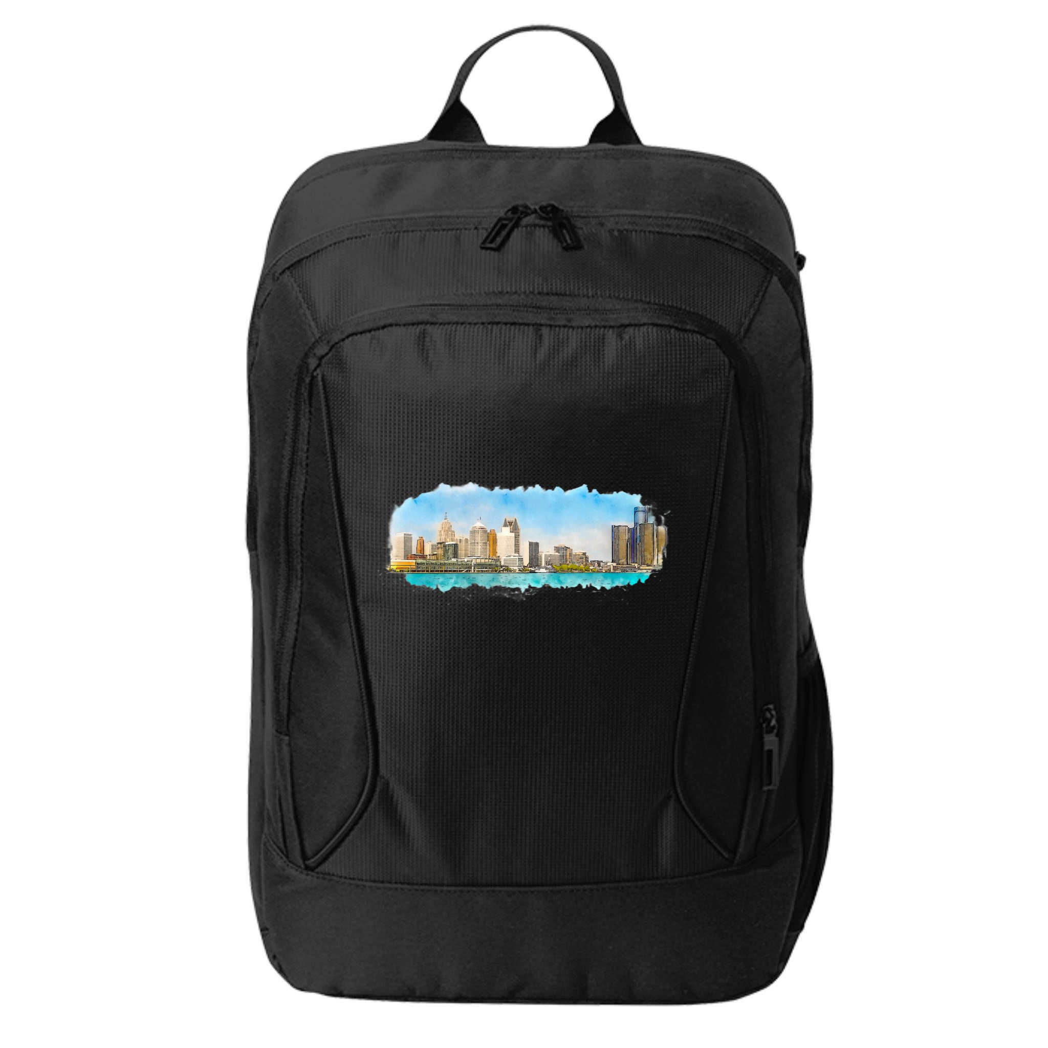 Downtown Detroit Skyline Watercolor Sketch City Backpack