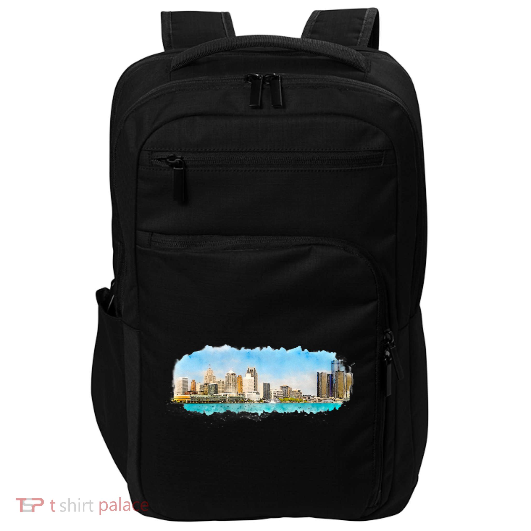 Downtown Detroit Skyline Watercolor Sketch Impact Tech Backpack