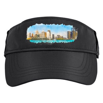 Downtown Detroit Skyline Watercolor Sketch Adult Drive Performance Visor