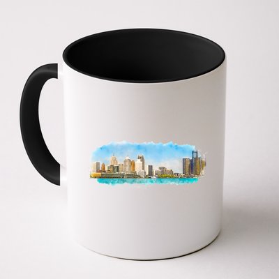 Downtown Detroit Skyline Watercolor Sketch Mug