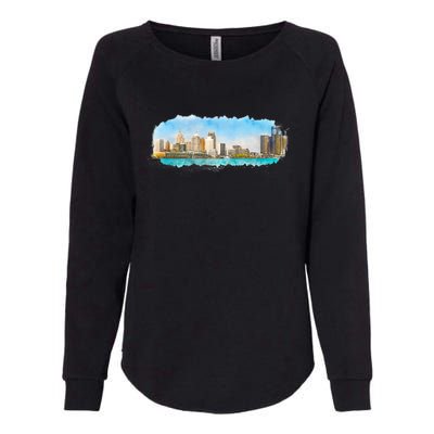 Downtown Detroit Skyline Watercolor Sketch Womens California Wash Sweatshirt