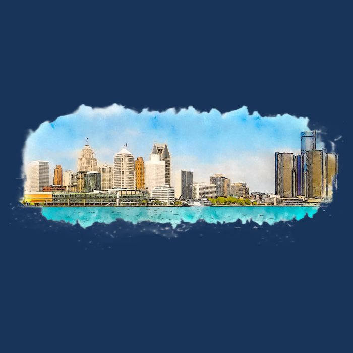 Downtown Detroit Skyline Watercolor Sketch Doggie Tank