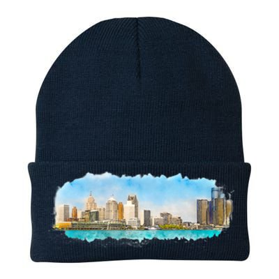 Downtown Detroit Skyline Watercolor Sketch Knit Cap Winter Beanie