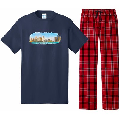 Downtown Detroit Skyline Watercolor Sketch Pajama Set