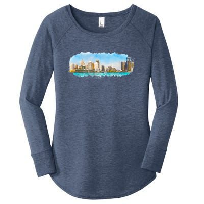 Downtown Detroit Skyline Watercolor Sketch Women's Perfect Tri Tunic Long Sleeve Shirt