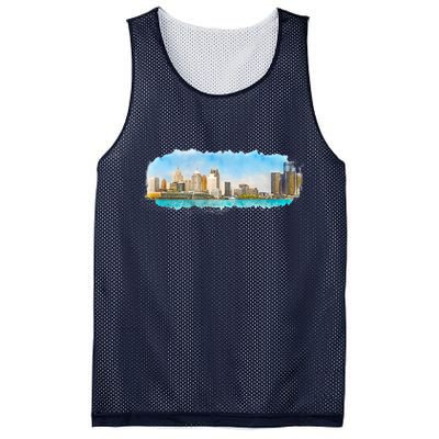 Downtown Detroit Skyline Watercolor Sketch Mesh Reversible Basketball Jersey Tank