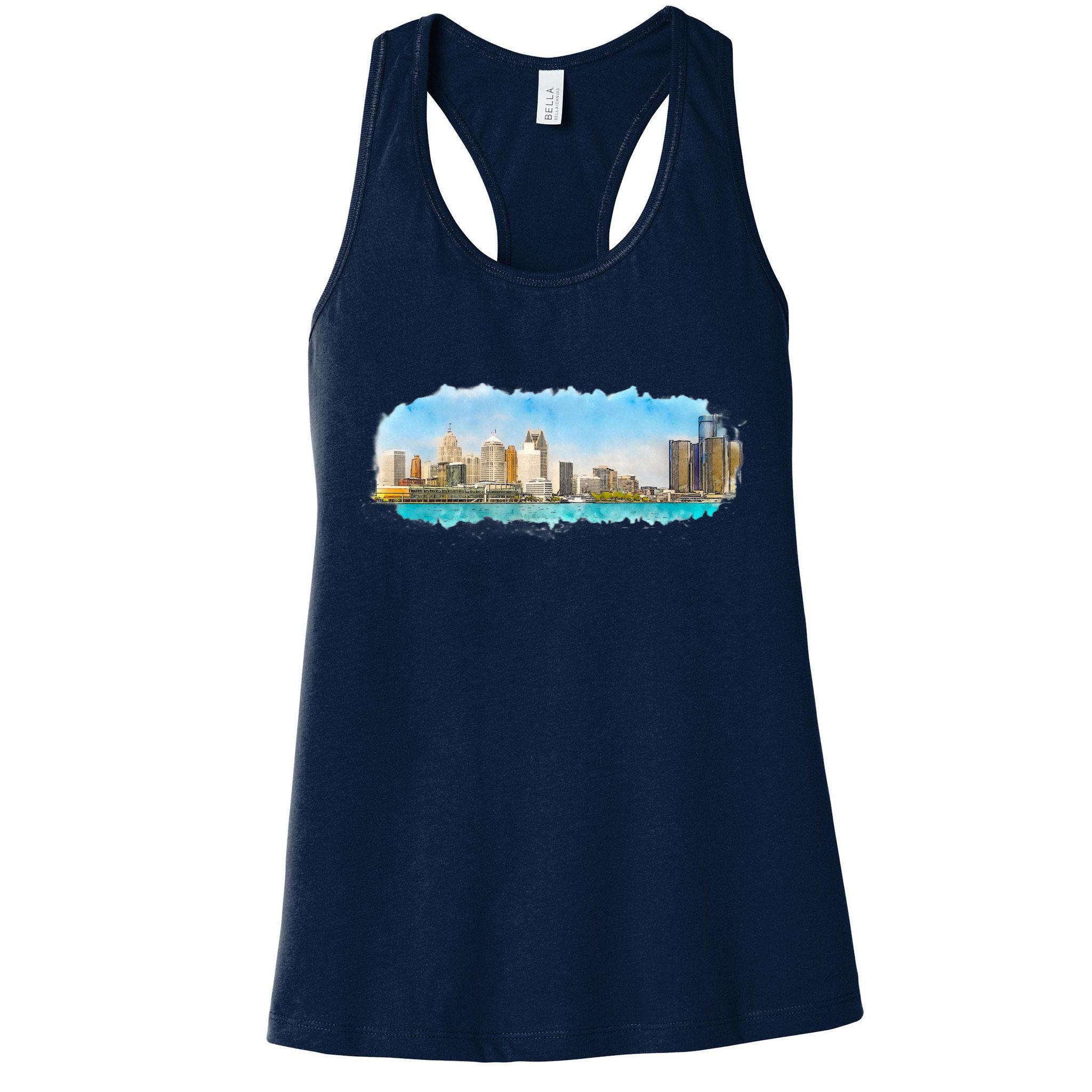Downtown Detroit Skyline Watercolor Sketch Womens Tank Top
