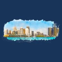 Downtown Detroit Skyline Watercolor Sketch Womens Tank Top