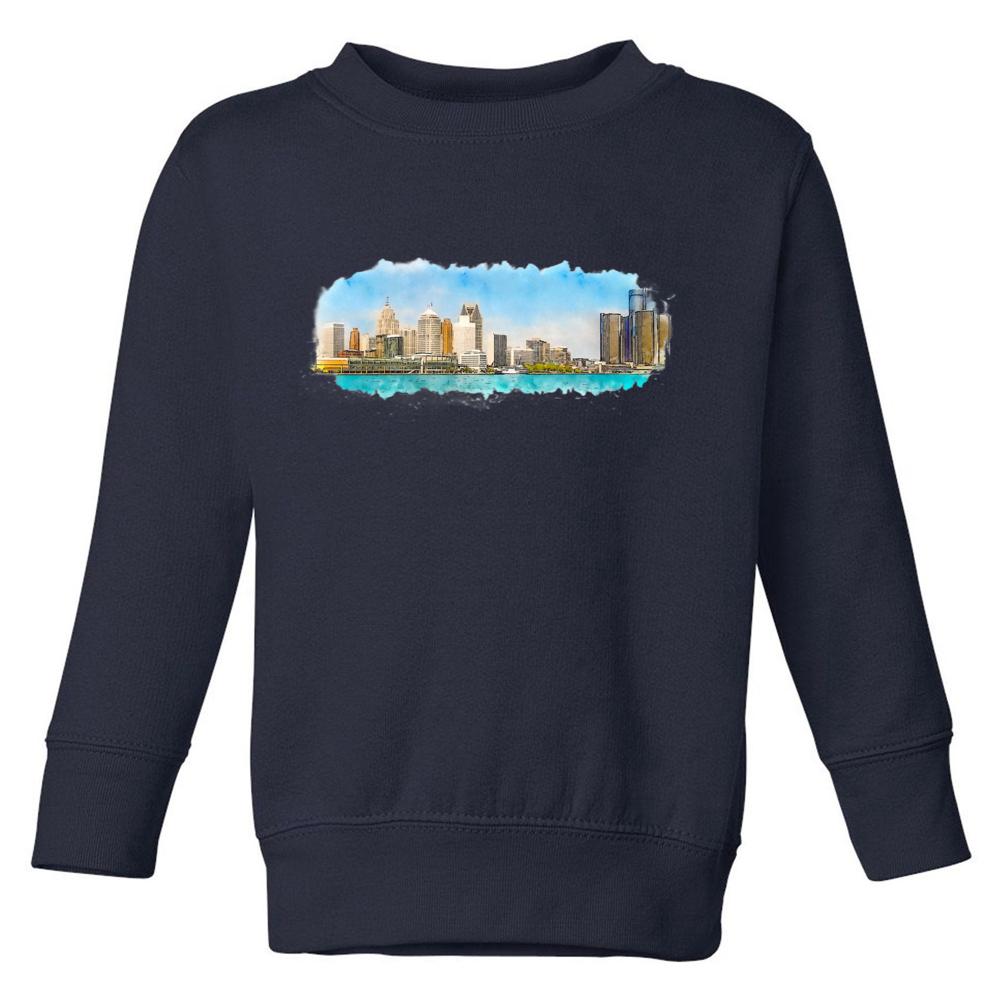 Downtown Detroit Skyline Watercolor Sketch Toddler Sweatshirt