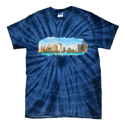 Downtown Detroit Skyline Watercolor Sketch Tie-Dye T-Shirt