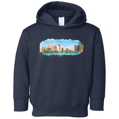 Downtown Detroit Skyline Watercolor Sketch Toddler Hoodie