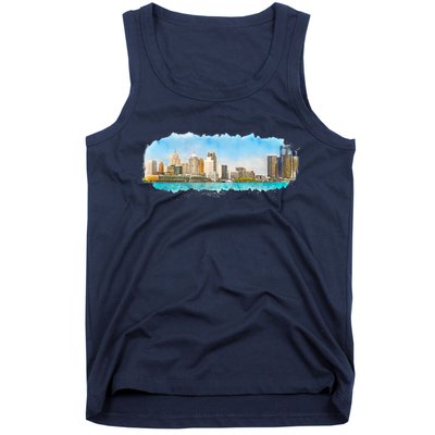 Downtown Detroit Skyline Watercolor Sketch Tank Top