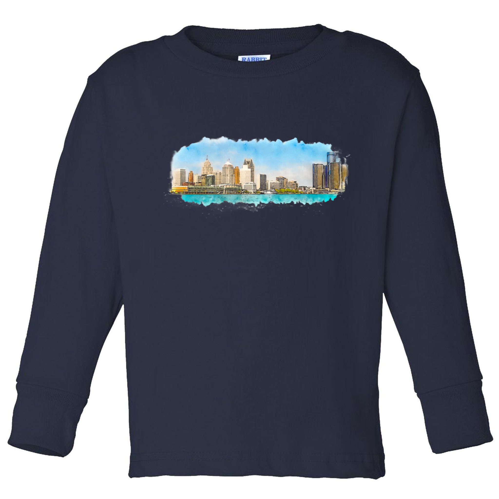 Downtown Detroit Skyline Watercolor Sketch Toddler Long Sleeve Shirt