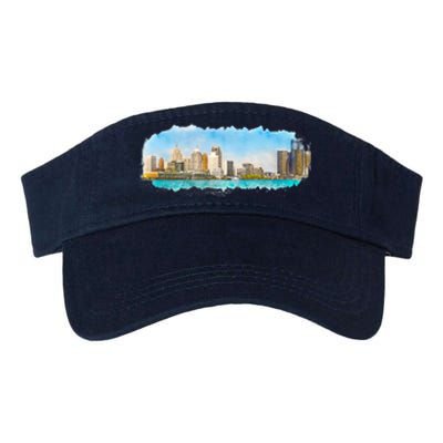 Downtown Detroit Skyline Watercolor Sketch Valucap Bio-Washed Visor