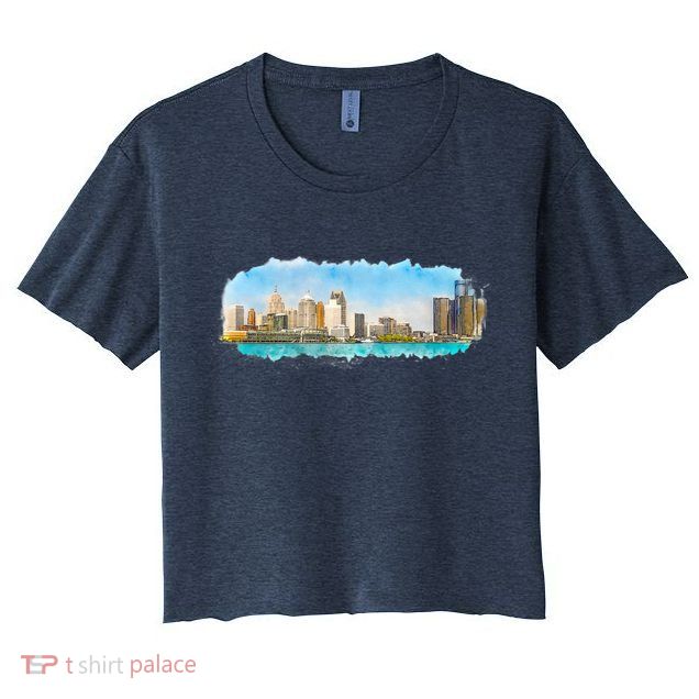 Downtown Detroit Skyline Watercolor Sketch Crop Top