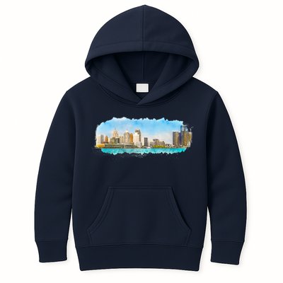 Downtown Detroit Skyline Watercolor Sketch Kids Hoodie