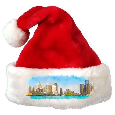 Downtown Detroit Skyline Watercolor Sketch Premium Christmas Santa Hat