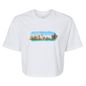 Downtown Detroit Skyline Watercolor Sketch Bella+Canvas Jersey Crop Tee