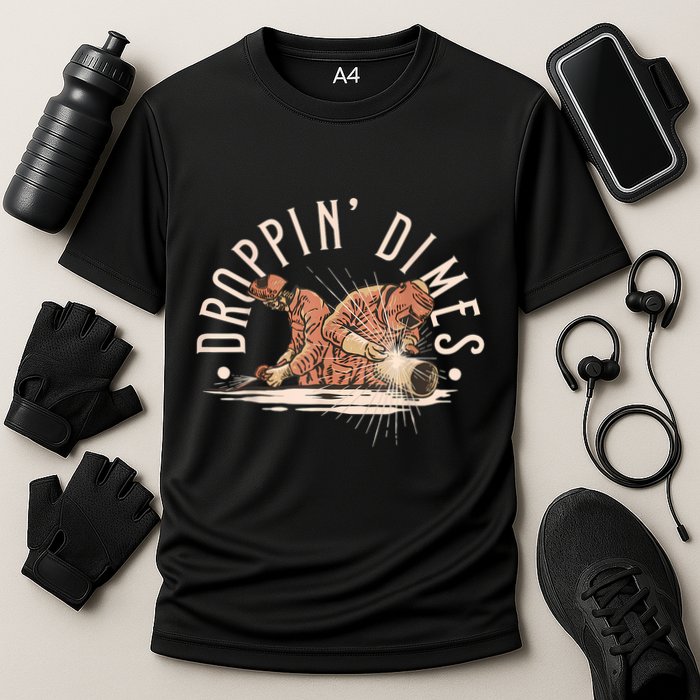Droppin Dimes Skeleton Welding Humor Cooling Performance Crew T-Shirt