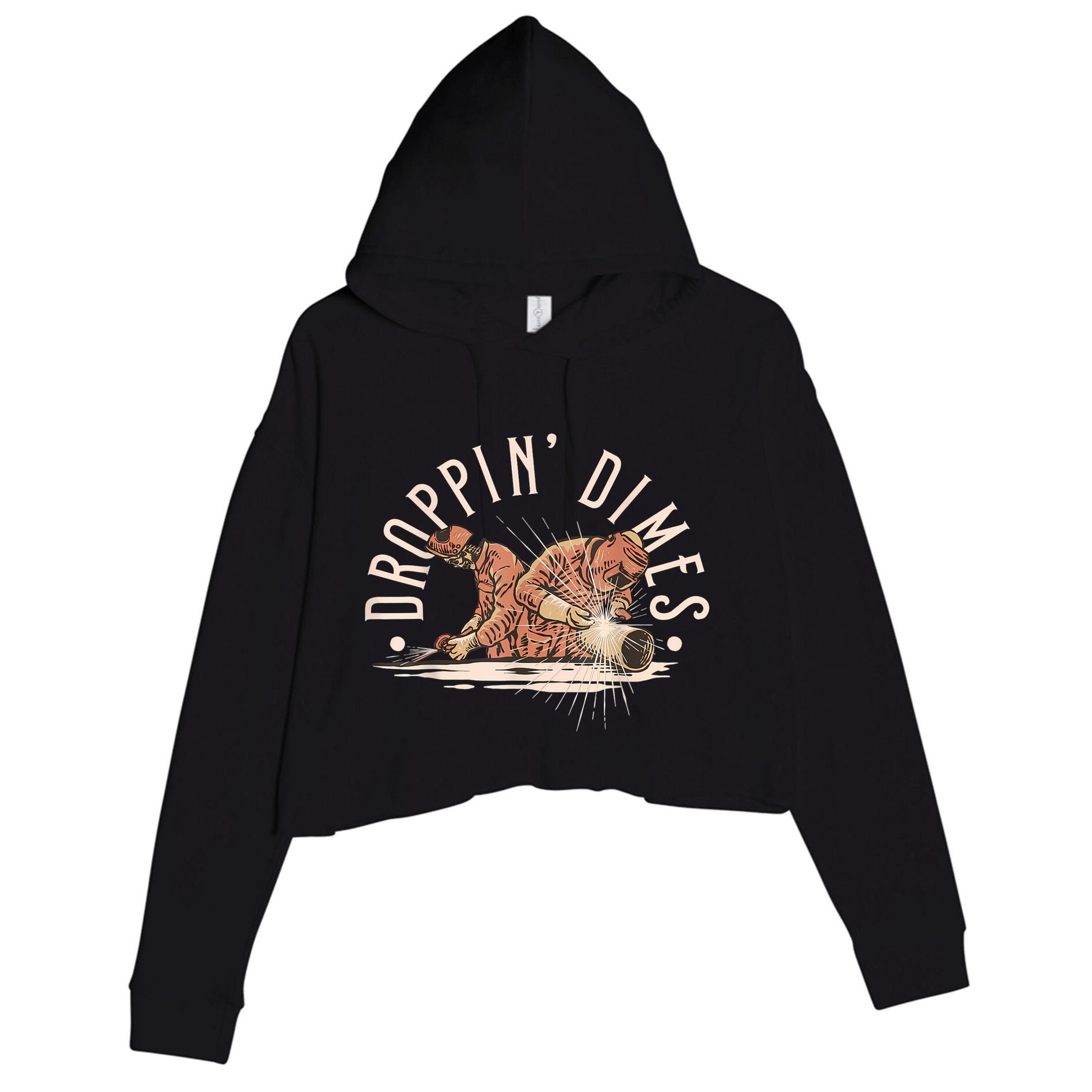 Droppin Dimes Skeleton Welding Humor Crop Fleece Hoodie