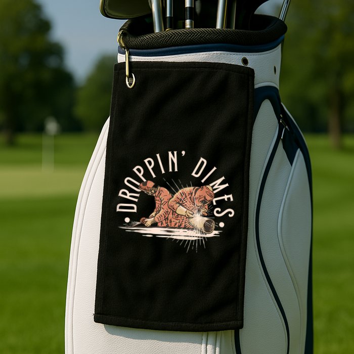 Droppin Dimes Skeleton Welding Humor Golf Towel