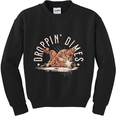 Droppin Dimes Skeleton Welding Humor Kids Sweatshirt