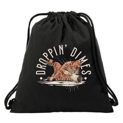 Droppin Dimes Skeleton Welding Humor Drawstring Bag