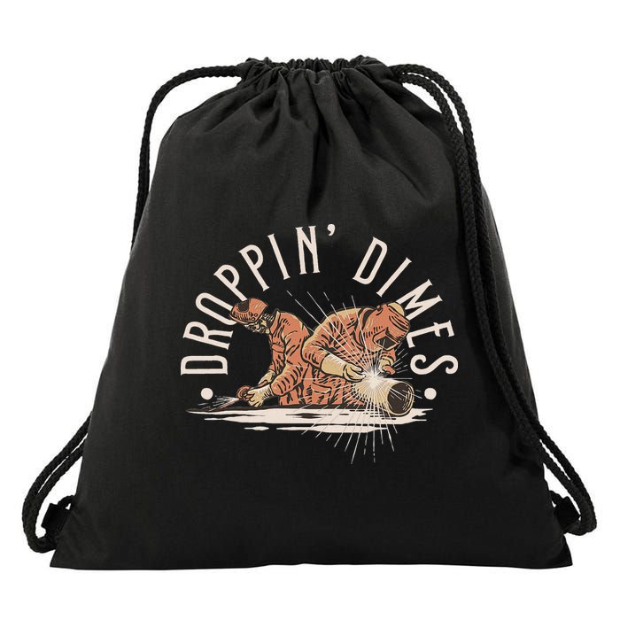 Droppin Dimes Skeleton Welding Humor Drawstring Bag