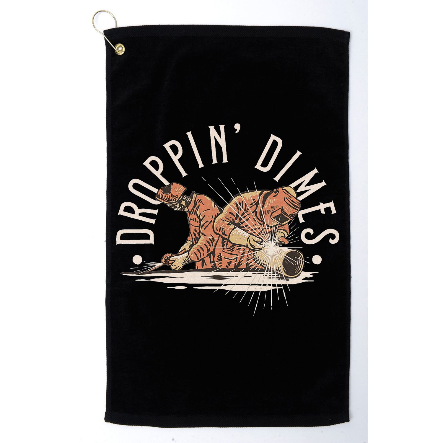 Droppin Dimes Skeleton Welding Humor Golf Towel
