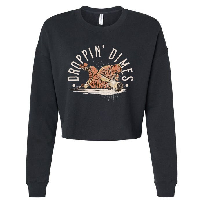 Droppin Dimes Skeleton Welding Humor Cropped Pullover Crew