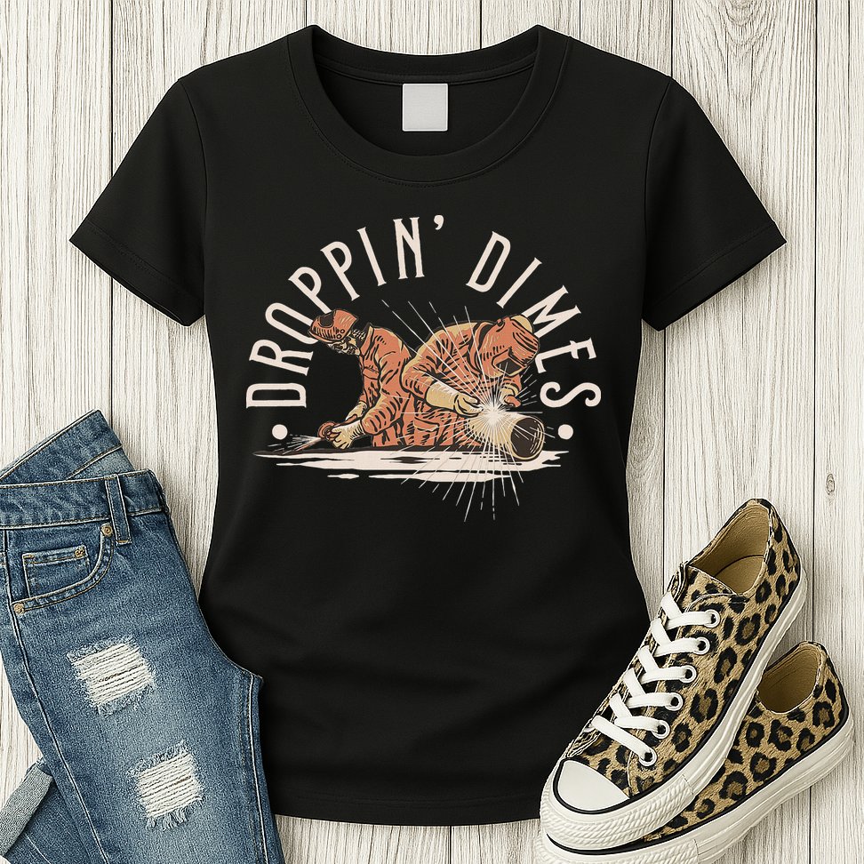 Droppin Dimes Skeleton Welding Humor Womens T-Shirt