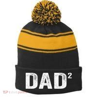 Dad2 Dad Squared Father Of Two Twins Fathers Day Idea Stripe Pom Pom Beanie
