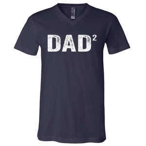 Dad2 Dad Squared Father Of Two Twins Fathers Day Idea V-Neck T-Shirt