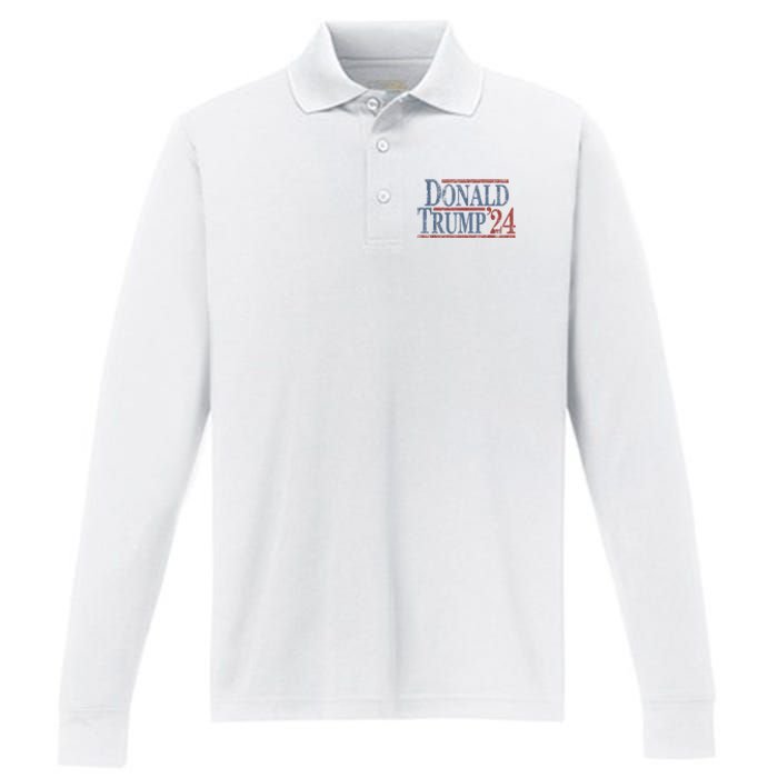 Distressed Donald Trump 2024 Tee Gift Performance Long Sleeve Polo