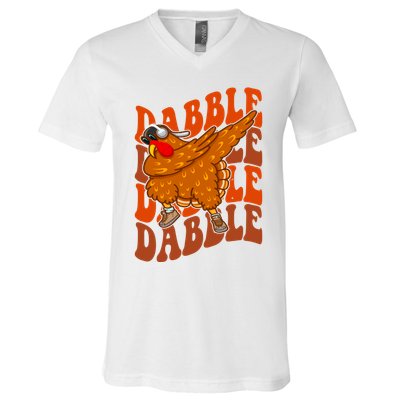 Dabble Dab Turkey Thanksgiving V-Neck T-Shirt
