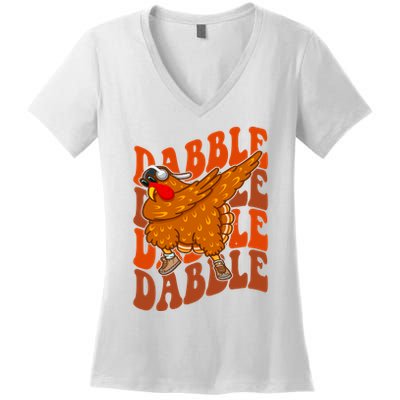 Dabble Dab Turkey Thanksgiving Women's V-Neck T-Shirt
