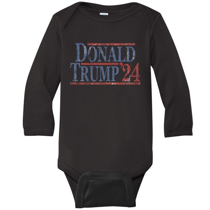 Distressed Donald Trump 2024 Baby Long Sleeve Bodysuit