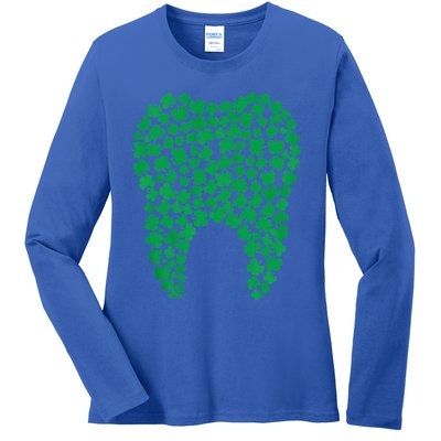 Dental Dentist Tooth Green Shamrocks St Patrick's Day Gift Ladies Long Sleeve Shirt