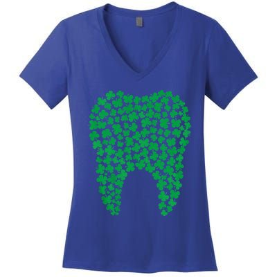 Dental Dentist Tooth Green Shamrocks St Patrick's Day Gift Women's V-Neck T-Shirt