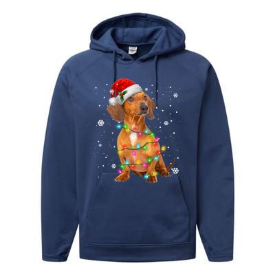 Dachshund Dogs Tree Christmas Xmas Funny Gift For Pet Dog Gift Performance Fleece Hoodie